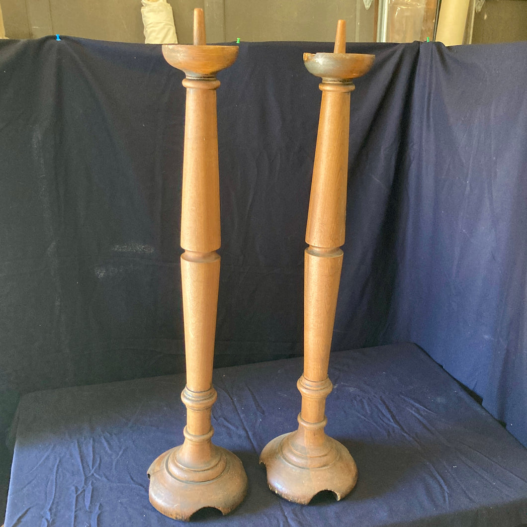 Antique Wood Church Candleholders
