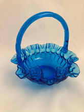 Load image into Gallery viewer, Vintage Fenton Royal Blue Thumbprint Ruffle Basket
