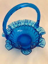 Load image into Gallery viewer, Vintage Fenton Royal Blue Thumbprint Ruffle Basket
