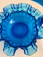 Load image into Gallery viewer, Vintage Fenton Royal Blue Thumbprint Ruffle Basket
